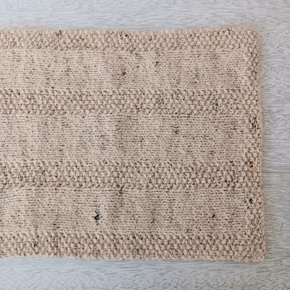 Handmade Handknit Oatmeal Textured Stripe Cotton Blend Short Table Runner - Picture 5 of 8